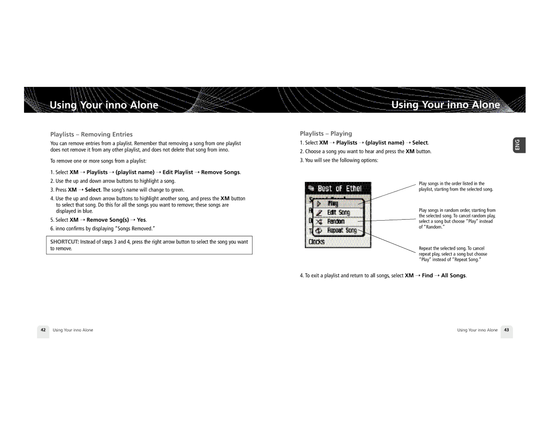 Pioneer GEX-INN02B manual Playlists Removing Entries, Playlists Playing, To remove one or more songs from a playlist 