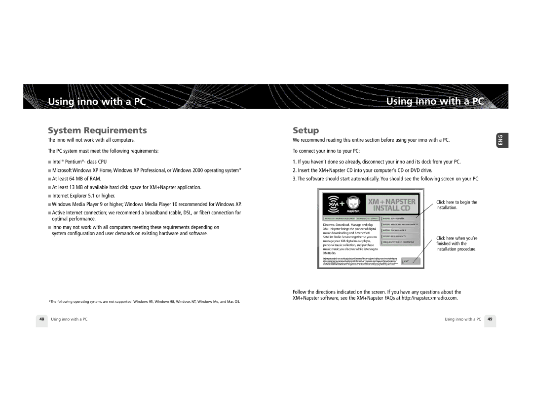 Pioneer GEX-INN02B manual Using inno with a PC, System Requirements 