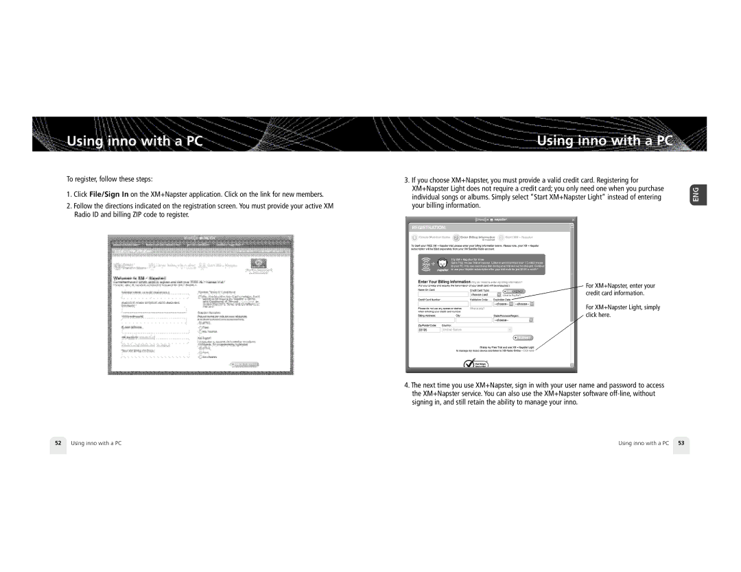 Pioneer GEX-INN02B manual For XM+Napster, enter your credit card information 