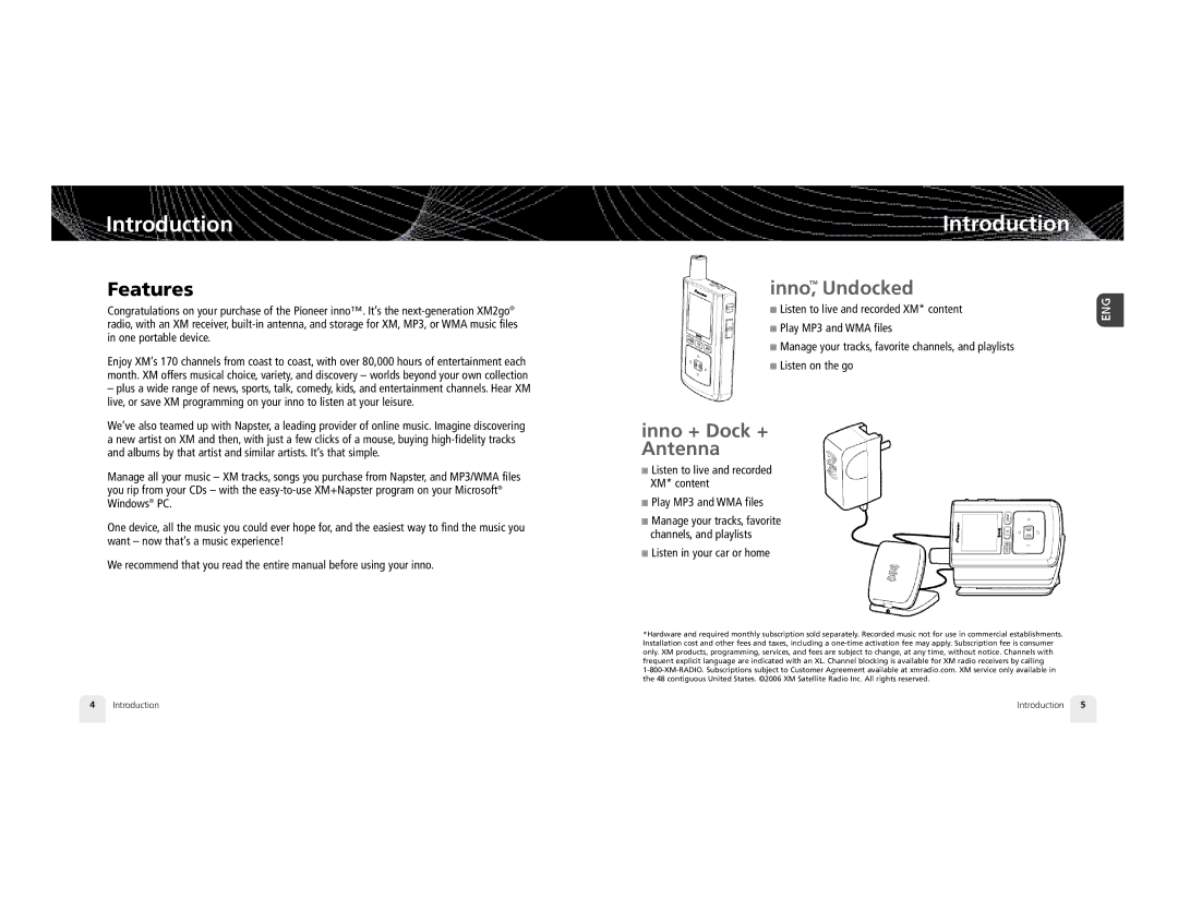 Pioneer GEX-INN02B Introduction, Inno, Undocked, Inno + Dock + Antenna, One portable device, Listen in your car or home 