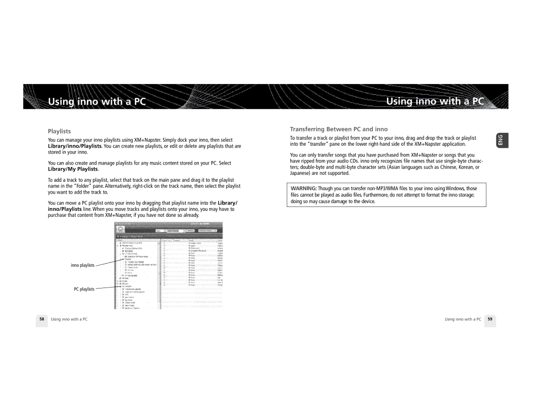 Pioneer GEX-INN02B manual Playlists, Transferring Between PC and inno 