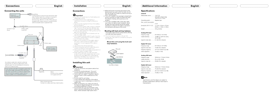 Pioneer GEX-P10HD owner manual Installation, Additional Information, Connections English 