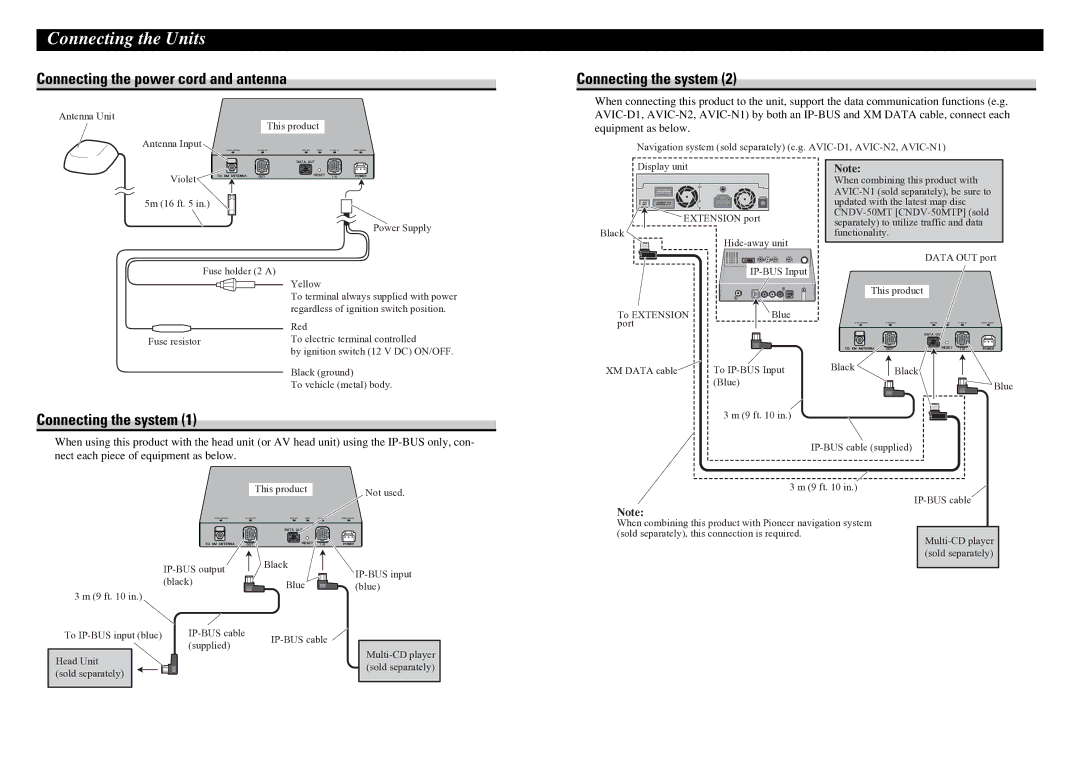 Pioneer GEX-P10XMT installation manual Connecting the power cord and antenna, Connecting the system 