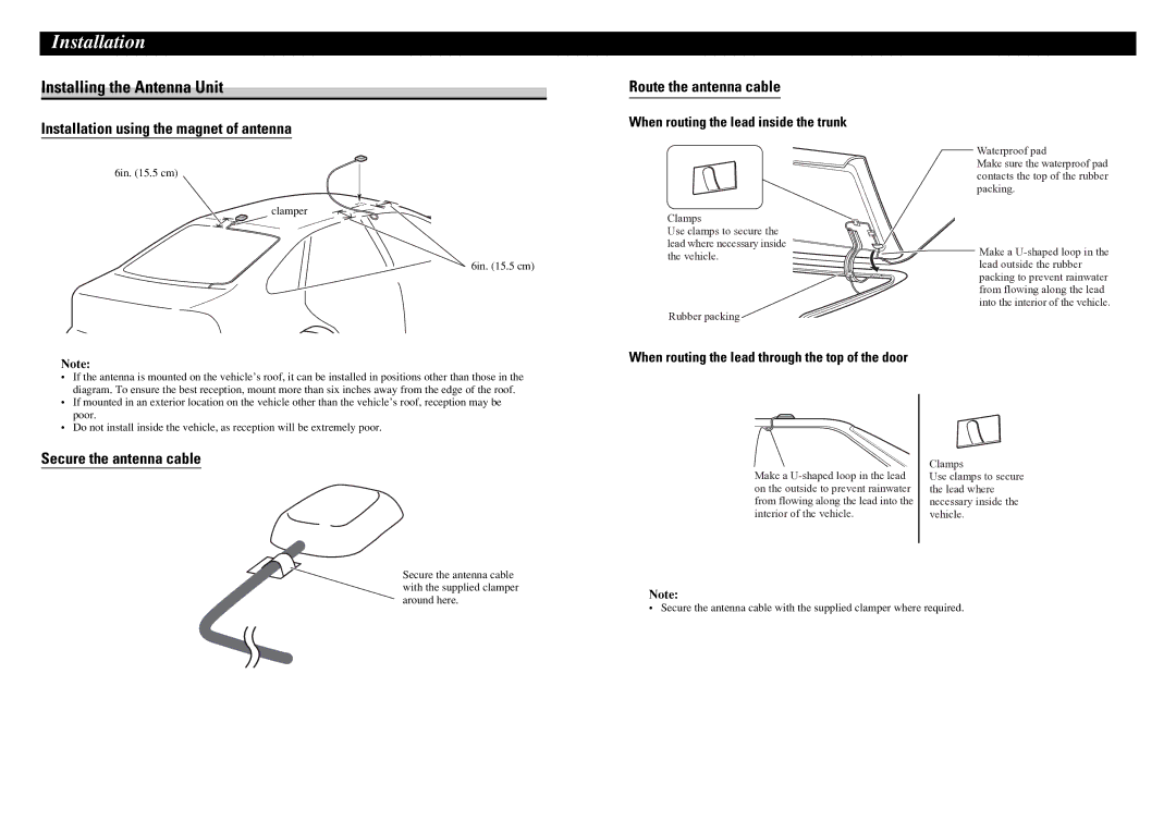 Pioneer GEX-P10XMT Installing the Antenna Unit, Installation using the magnet of antenna, Route the antenna cable 