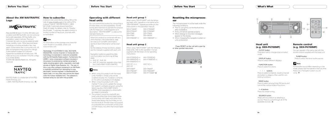 Pioneer GEX-P10XMT Before You Start Resetting the microproces- sor, What’s What, Head unit DEH-P6700MP, Head unit group 