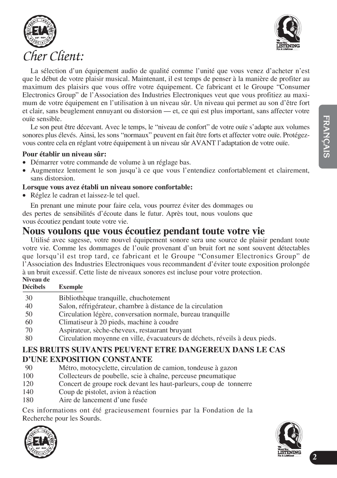 Pioneer GEX-P6400TV operation manual Pour établir un niveau sûr, Lorsque vous avez établi un niveau sonore confortable 