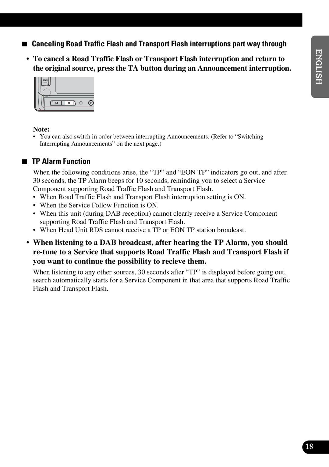 Pioneer GEX-P900DAB operation manual TP Alarm Function 