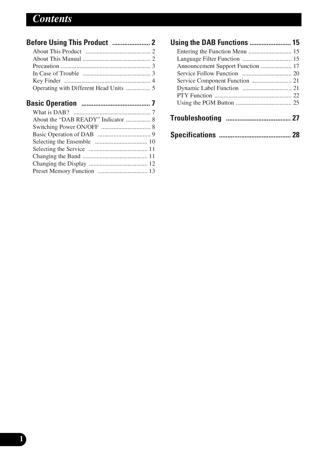 Pioneer GEX-P900DAB operation manual Contents 