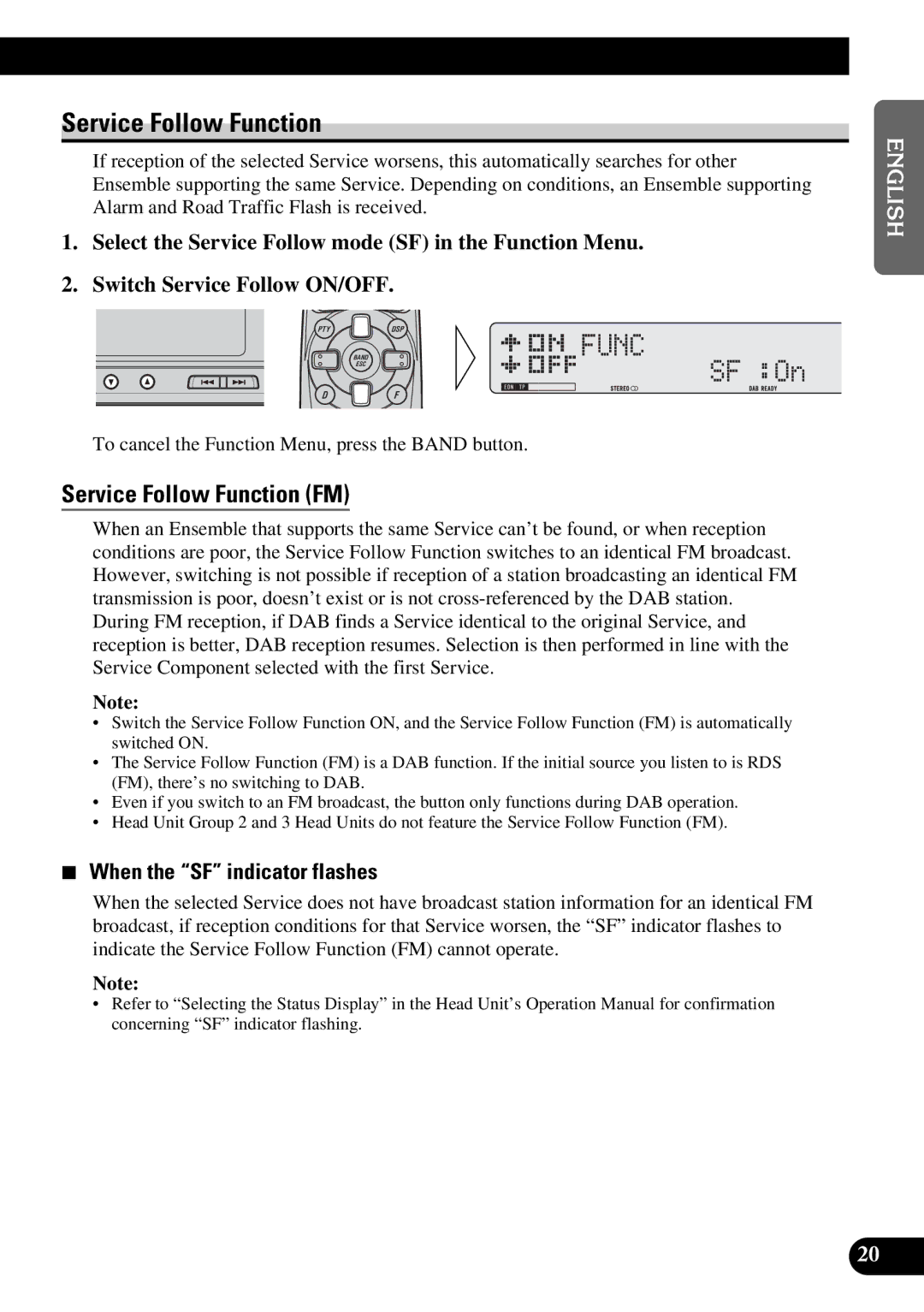 Pioneer GEX-P900DAB operation manual Service Follow Function FM, When the SF indicator flashes 