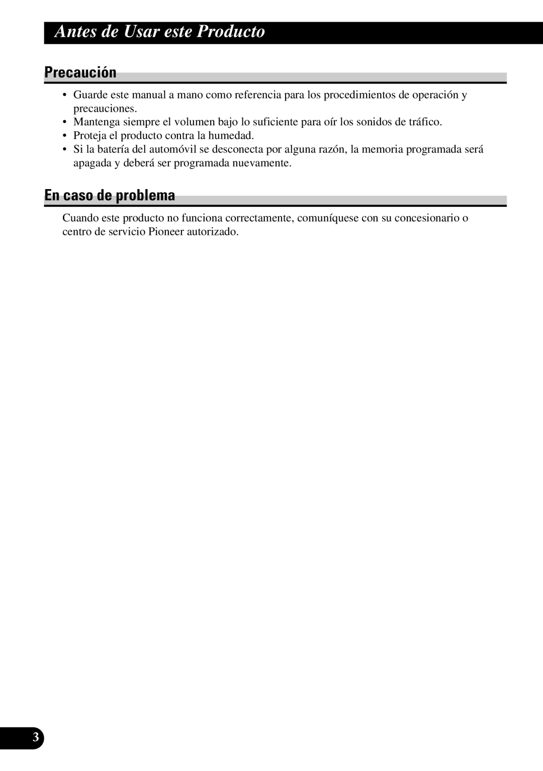 Pioneer GEX-P900DAB operation manual Precaución, En caso de problema 