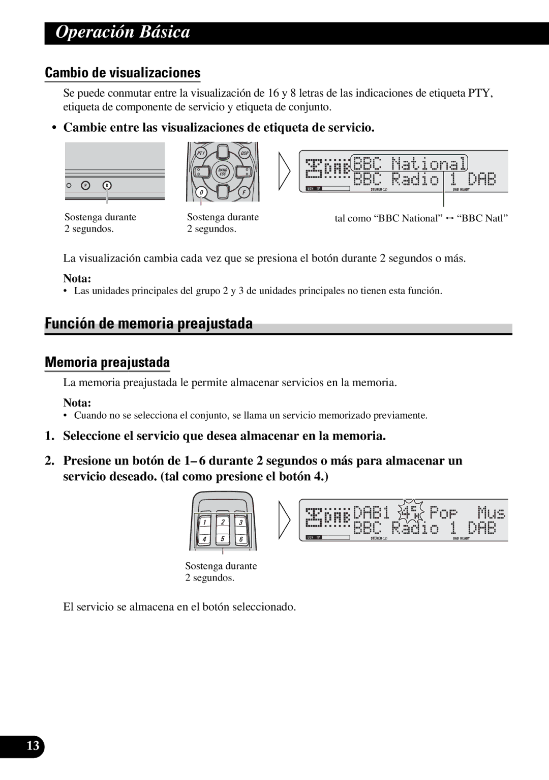 Pioneer GEX-P900DAB operation manual Función de memoria preajustada, Cambio de visualizaciones, Memoria preajustada 