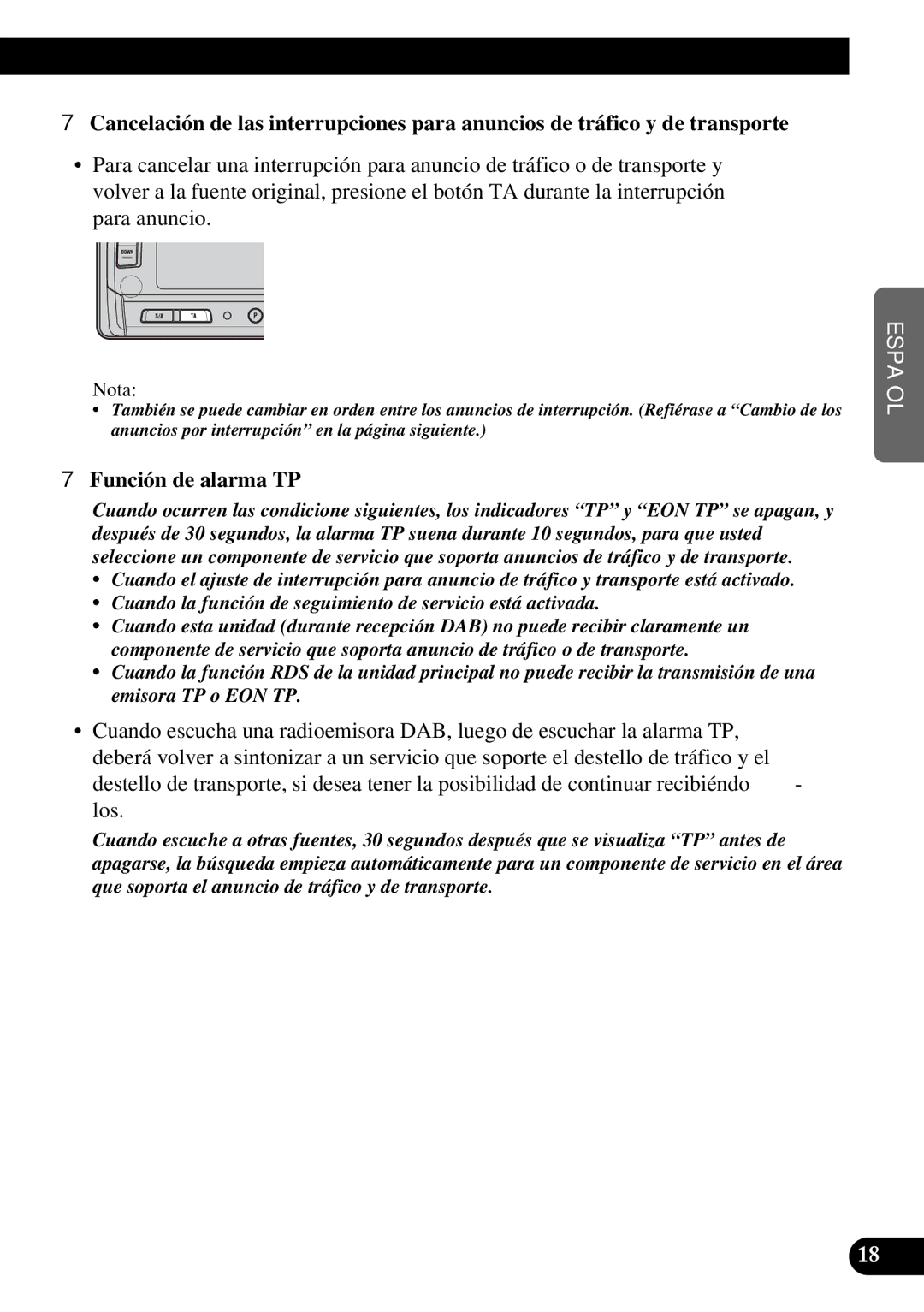 Pioneer GEX-P900DAB operation manual Función de alarma TP 