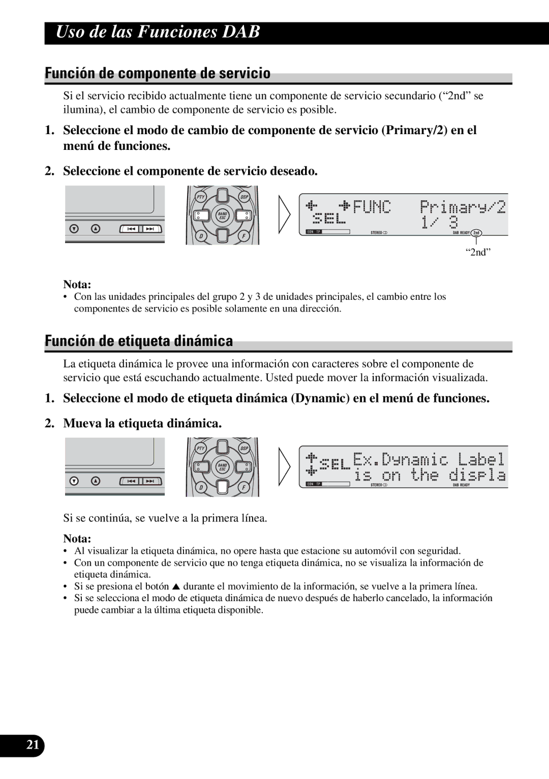 Pioneer GEX-P900DAB operation manual Función de componente de servicio, Función de etiqueta dinámica 