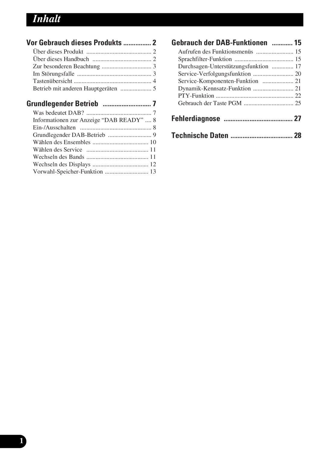 Pioneer GEX-P900DAB operation manual Inhalt, Vor Gebrauch dieses Produkts 