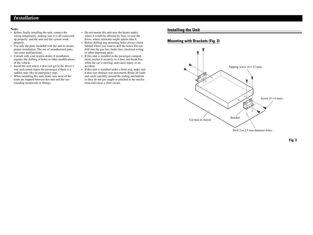 Pioneer GEX-P910XM installation manual Installation, Installing the Unit 