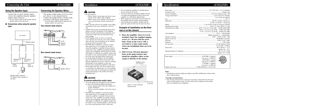 Pioneer GM-3100T owner manual Installation, Specifications, Using the Speaker Input, Connecting the Speaker Wires 