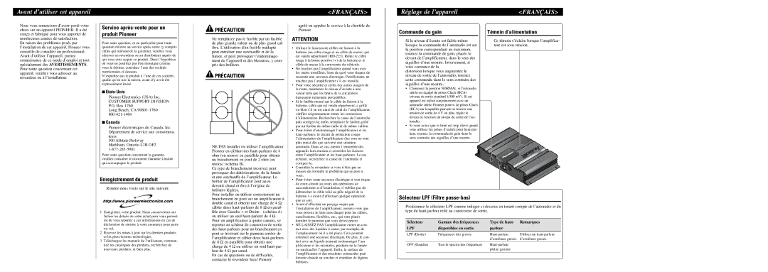 Pioneer GM-3100T owner manual Avant d’utiliser cet appareil, Français, Réglage de l’appareil 