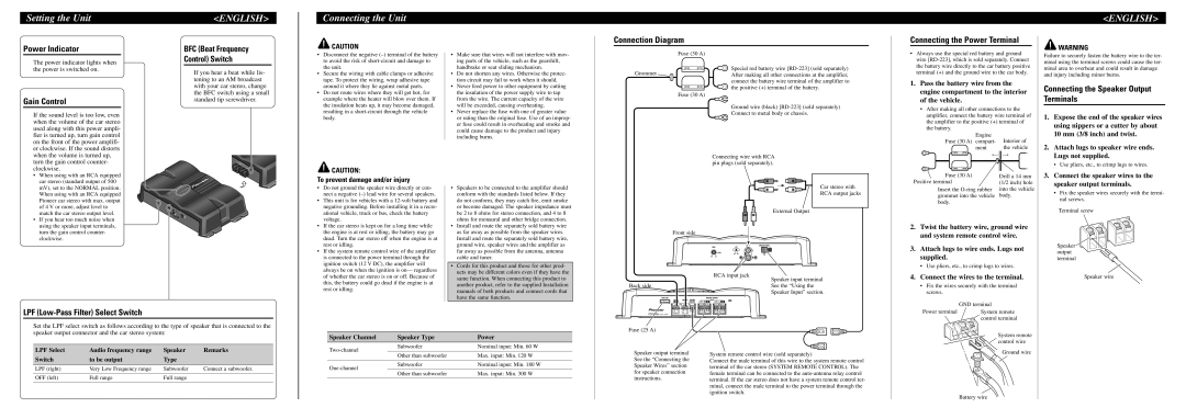 Pioneer GM-3200T owner manual Setting the Unit, Connecting the Unit 