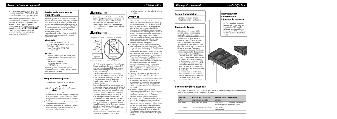 Pioneer GM-3200T owner manual Avant d’utiliser cet appareil, Français, Réglage de l’appareil, Précaution 