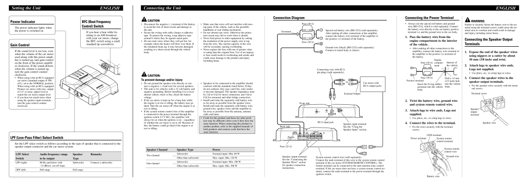 Pioneer GM-3300T owner manual Setting the Unit, Connecting the Unit 