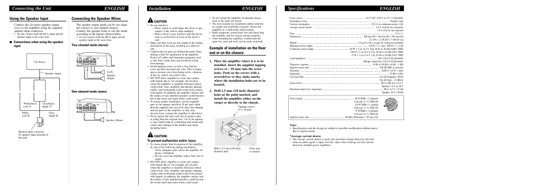 Pioneer GM-3300T owner manual Installation, Specifications, Using the Speaker Input, Connecting the Speaker Wires 