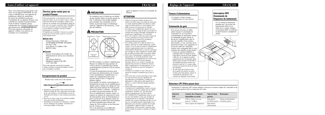 Pioneer GM-3300T owner manual Avant d’utiliser cet appareil, Français, Réglage de l’appareil, Précaution 