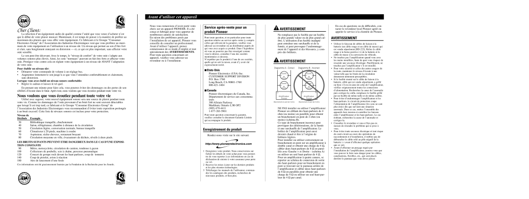 Pioneer GM-4000F owner manual Nous voulons que vous écoutiez pendant toute votre vie, Avant d’utiliser cet appareil 