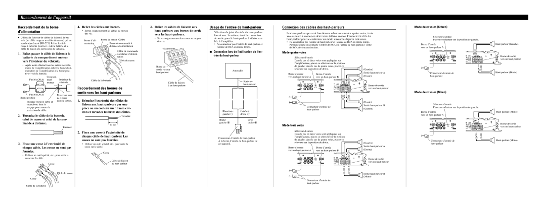 Pioneer GM-4000F owner manual Raccordement de la borne d’alimentation, Usage de l’entrée de haut-parleur 