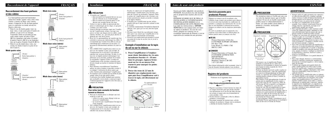 Pioneer GM-4300F specifications Antes de usar este producto, Español, Precaucion, Advertencia 