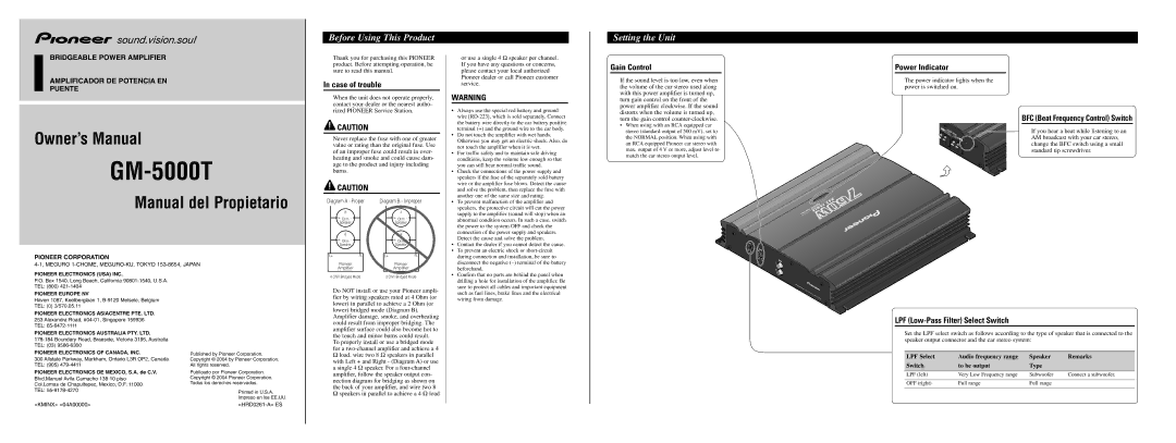 Pioneer GM-5000T owner manual Before Using This Product, Setting the Unit 