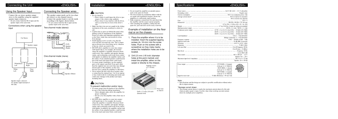 Pioneer GM-5100T owner manual Installation, Specifications, Using the Speaker Input, Connecting the Speaker wires 