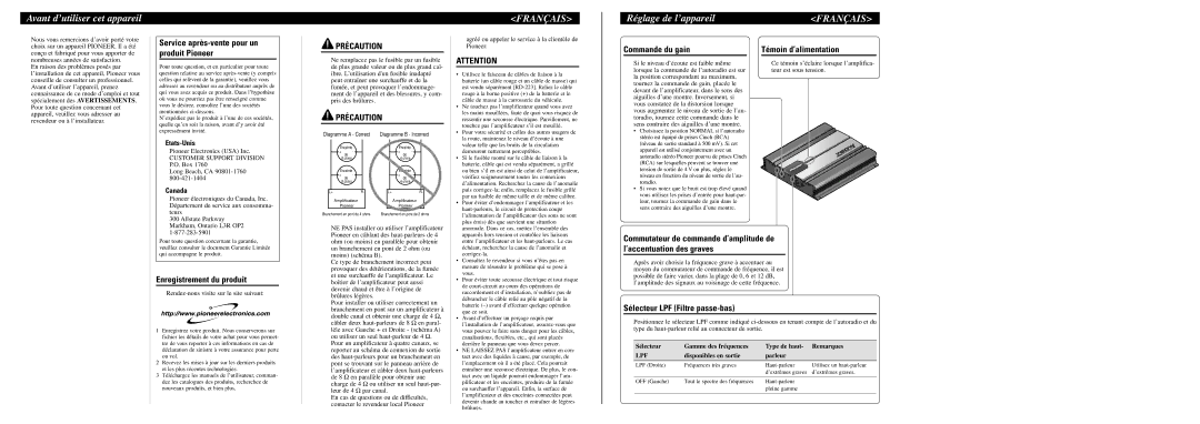 Pioneer GM-5100T owner manual Avant d’utiliser cet appareil, Français, Réglage de l’appareil 