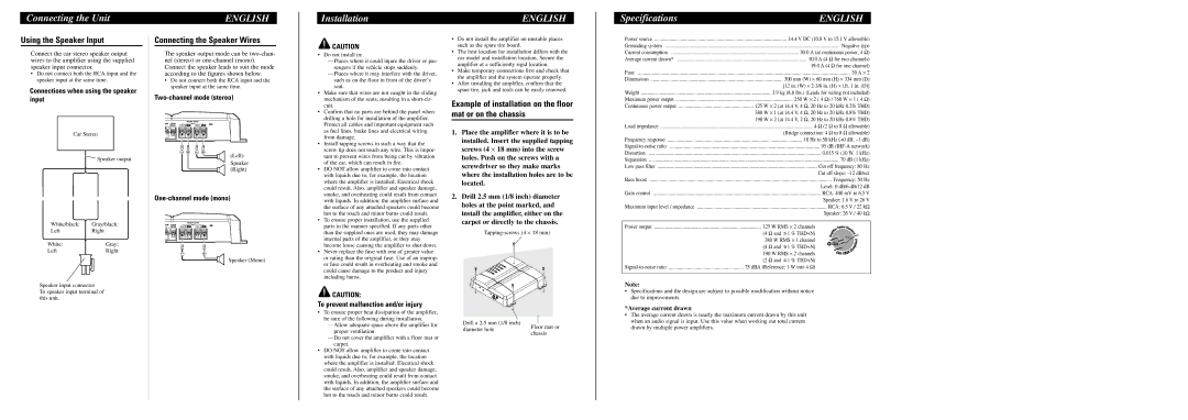 Pioneer GM-5300T owner manual Installation, Specifications, Using the Speaker Input, Connecting the Speaker Wires 