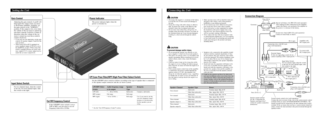 Pioneer GM-6000F owner manual Setting the Unit, Connecting the Unit 