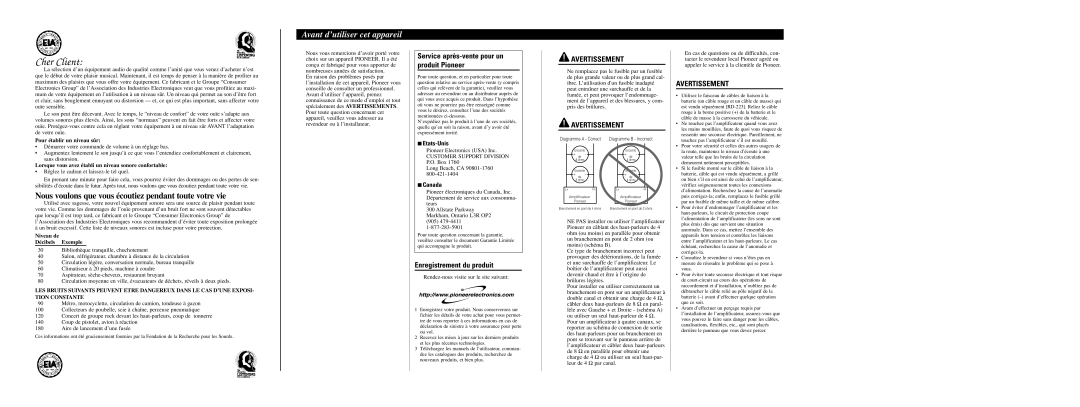 Pioneer GM-6000F owner manual Nous voulons que vous écoutiez pendant toute votre vie, Avant d’utiliser cet appareil 