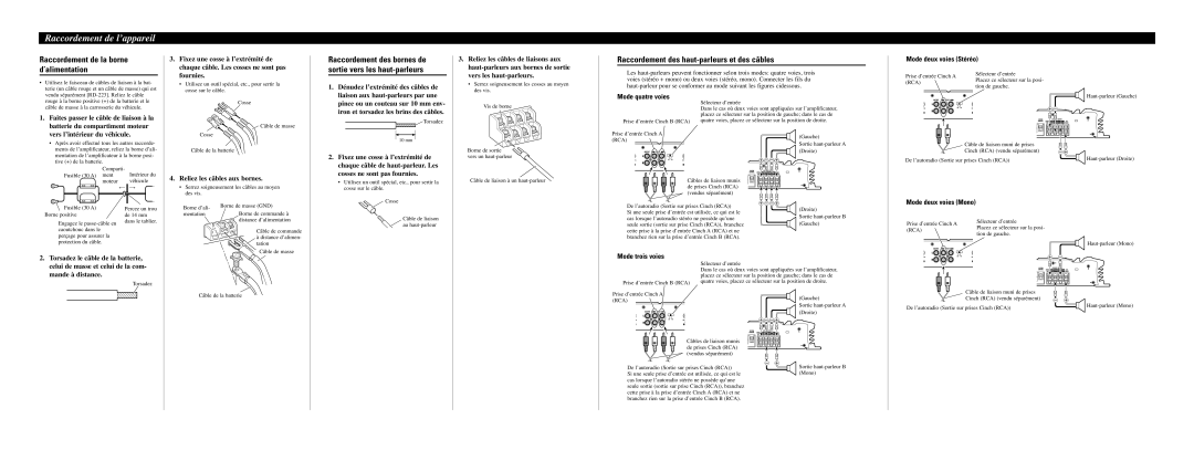 Pioneer GM-6000F owner manual Raccordement de la borne d’alimentation, Raccordement des haut-parleurs et des câbles 