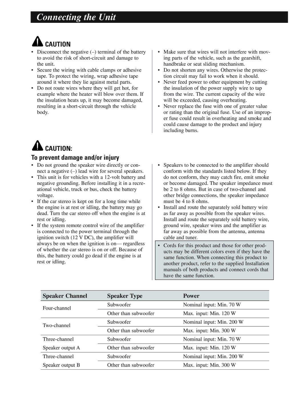 Pioneer GM-6200F owner manual Connecting the Unit 