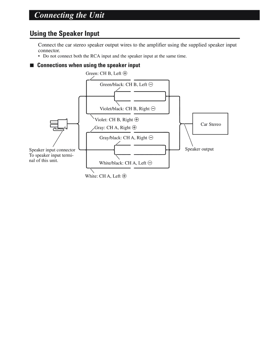 Pioneer GM-6200F owner manual Using the Speaker Input, Connections when using the speaker input 