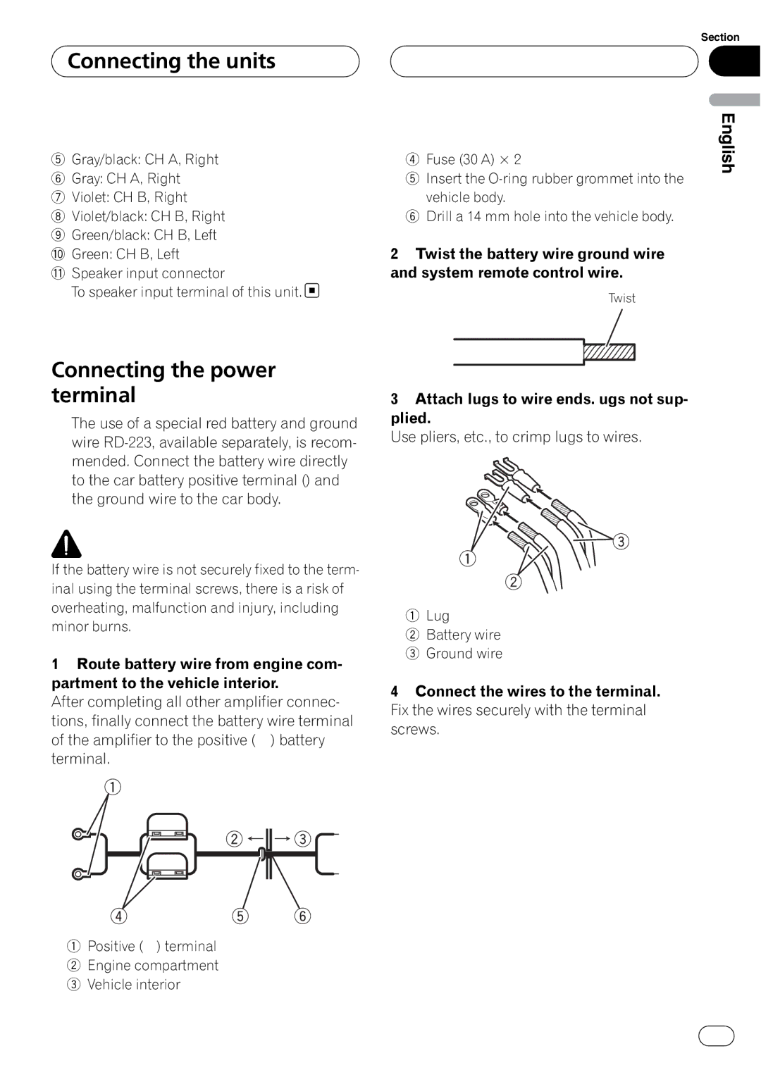 Pioneer GM-6400F owner manual Connecting the power terminal 