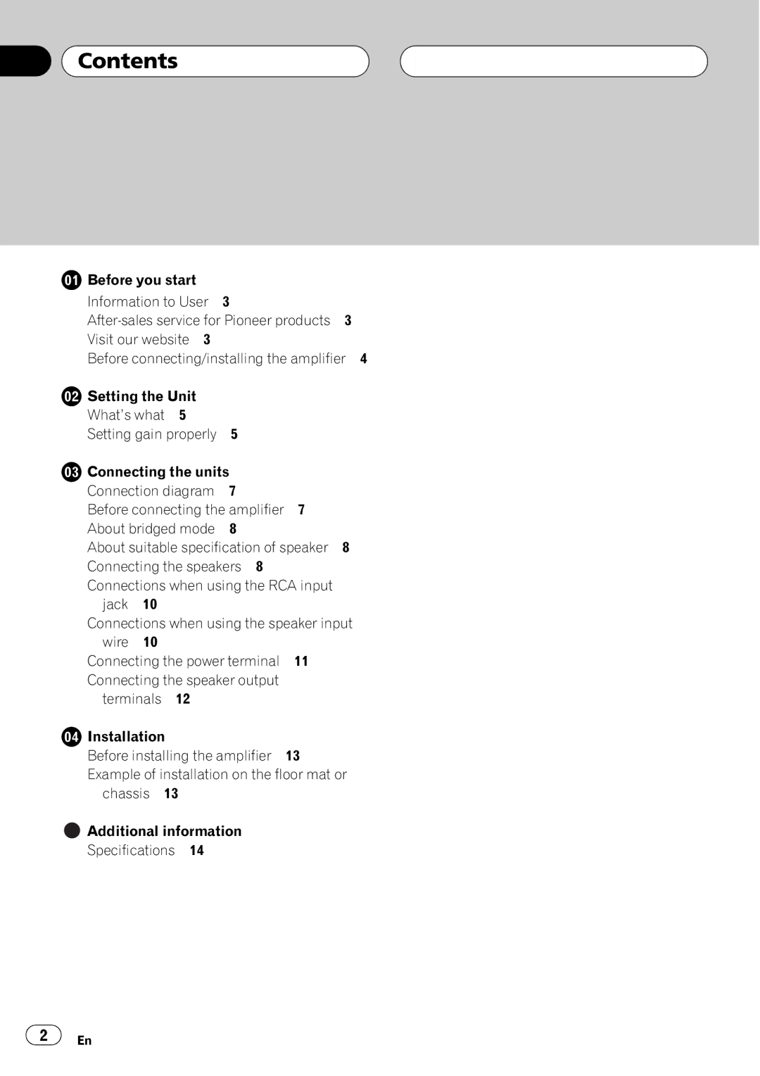 Pioneer GM-6400F owner manual Contents 