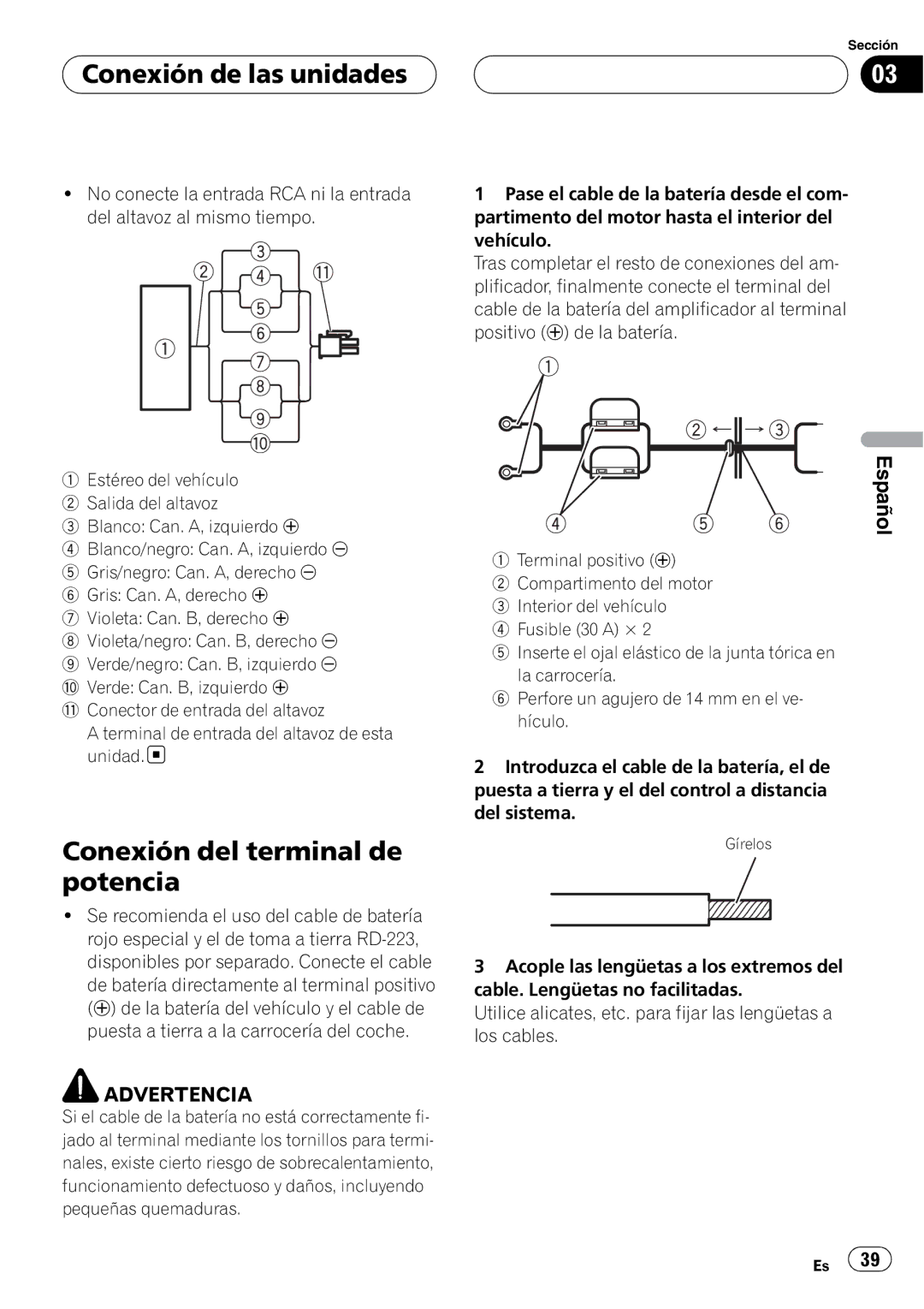 Pioneer GM-6400F owner manual Conexión del terminal de potencia 