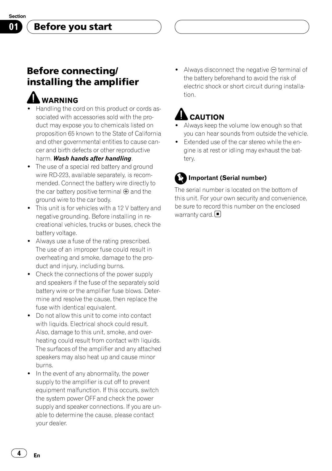 Pioneer GM-6400F owner manual Before you start Before connecting/ installing the amplifier 