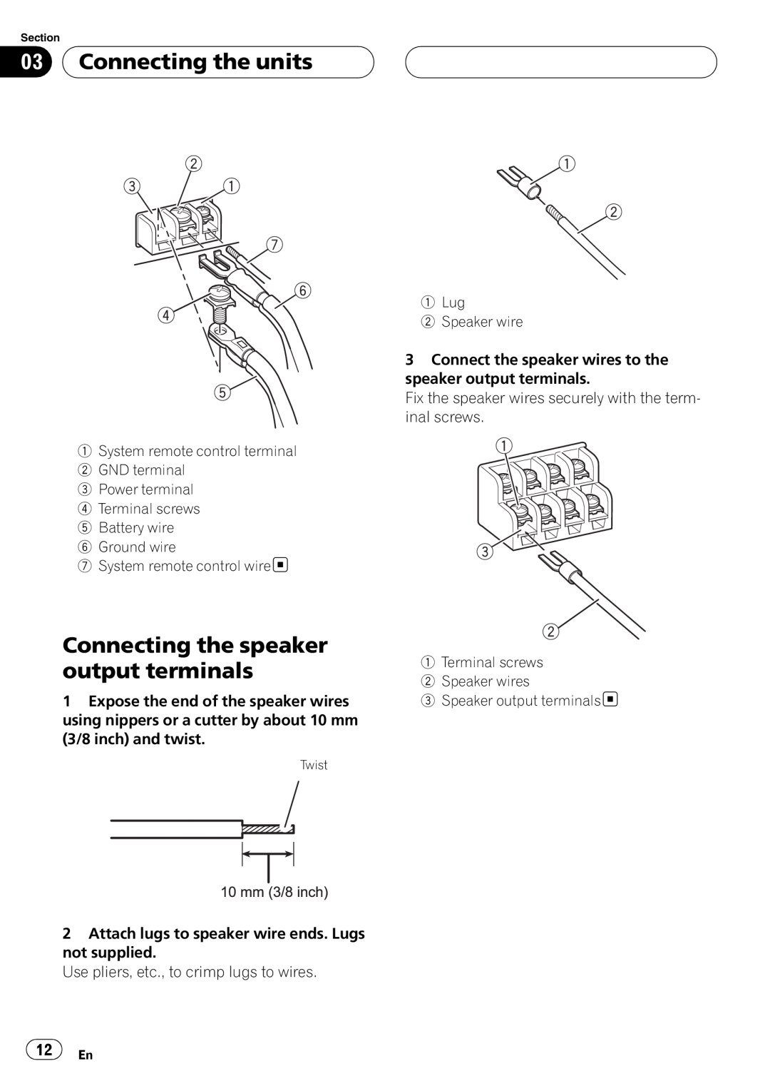 Pioneer GM-6400F owner manual Connecting the speaker output terminals, Connecting the units 