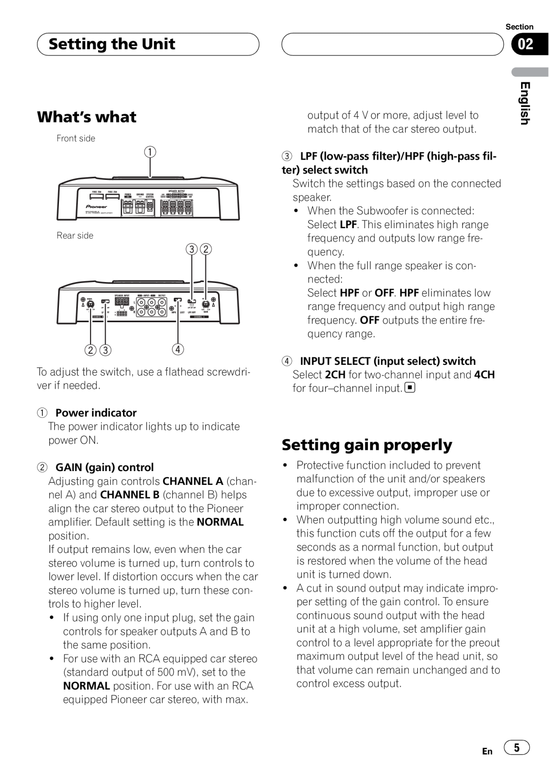 Pioneer GM-6400F owner manual Setting the Unit What’s what, Setting gain properly 