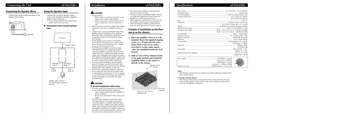 Pioneer GM-7200M owner manual Installation, Specifications, Connecting the Speaker Wires, Using the Speaker Input 