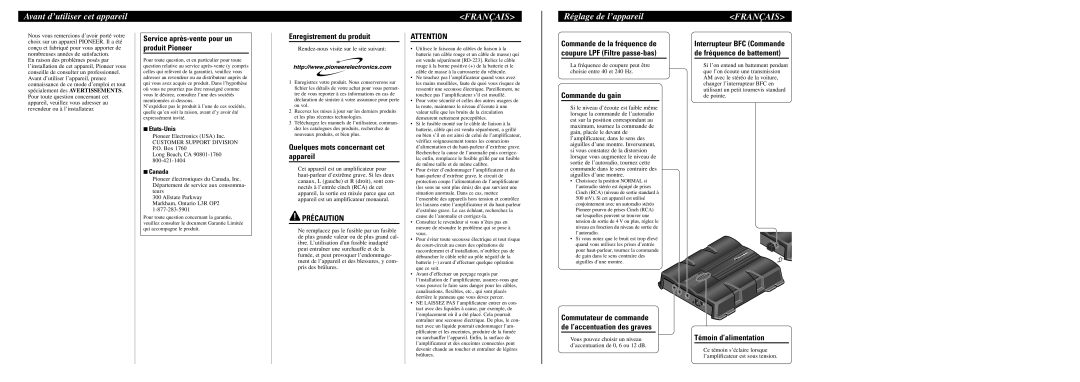 Pioneer GM-7200M owner manual Avant d’utiliser cet appareil, Français, Réglage de l’appareil, Précaution 