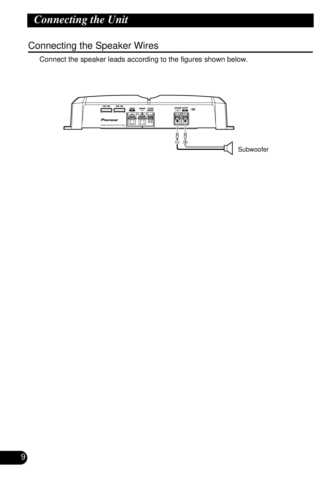 Pioneer GM-7300M owner manual Connecting the Speaker Wires, Subwoofer 