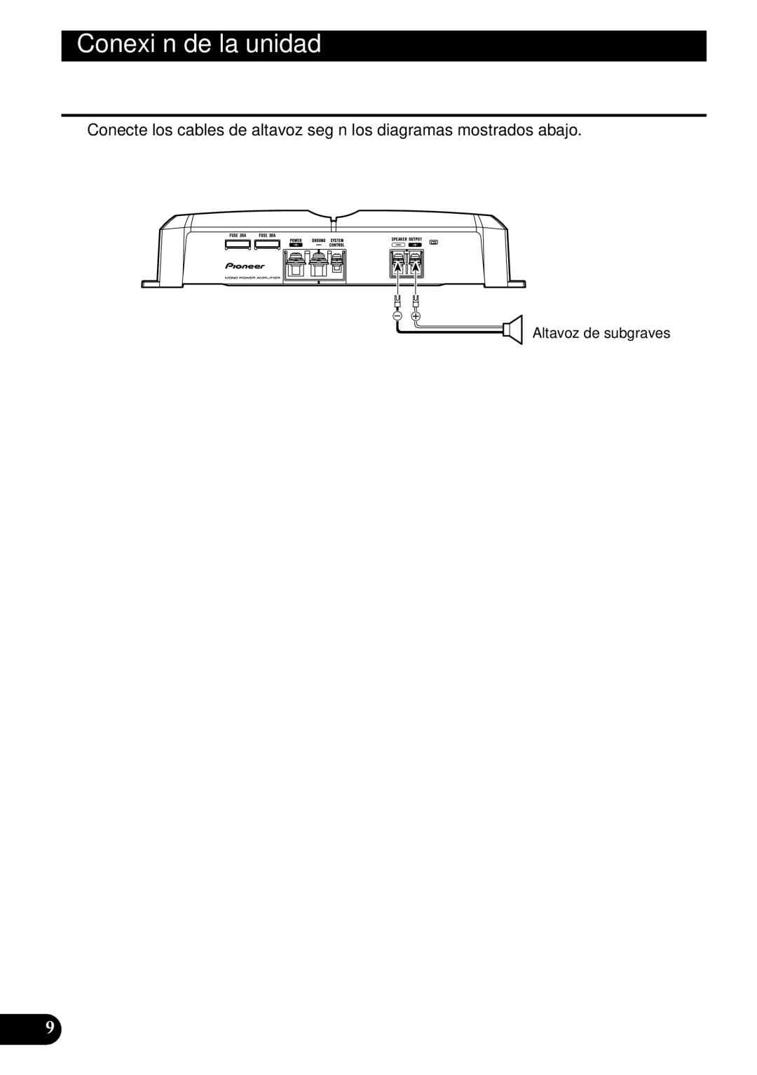 Pioneer GM-7300M owner manual Conexión de los cables de altavoces, Altavoz de subgraves 