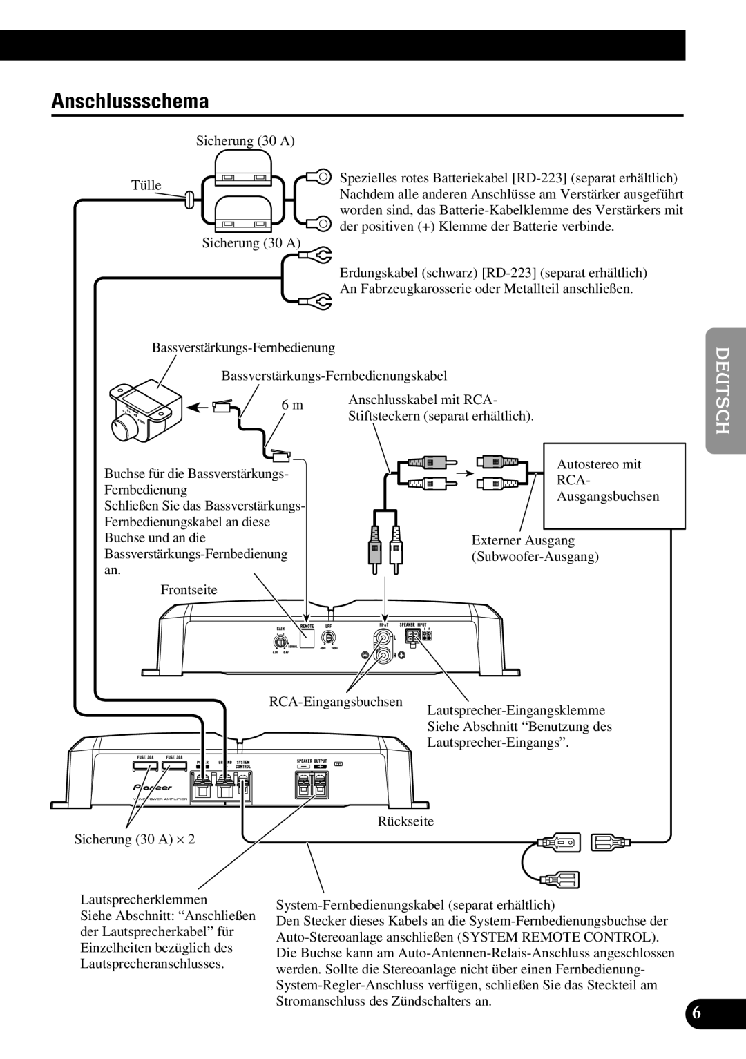 Pioneer GM-7300M owner manual Anschlussschema 