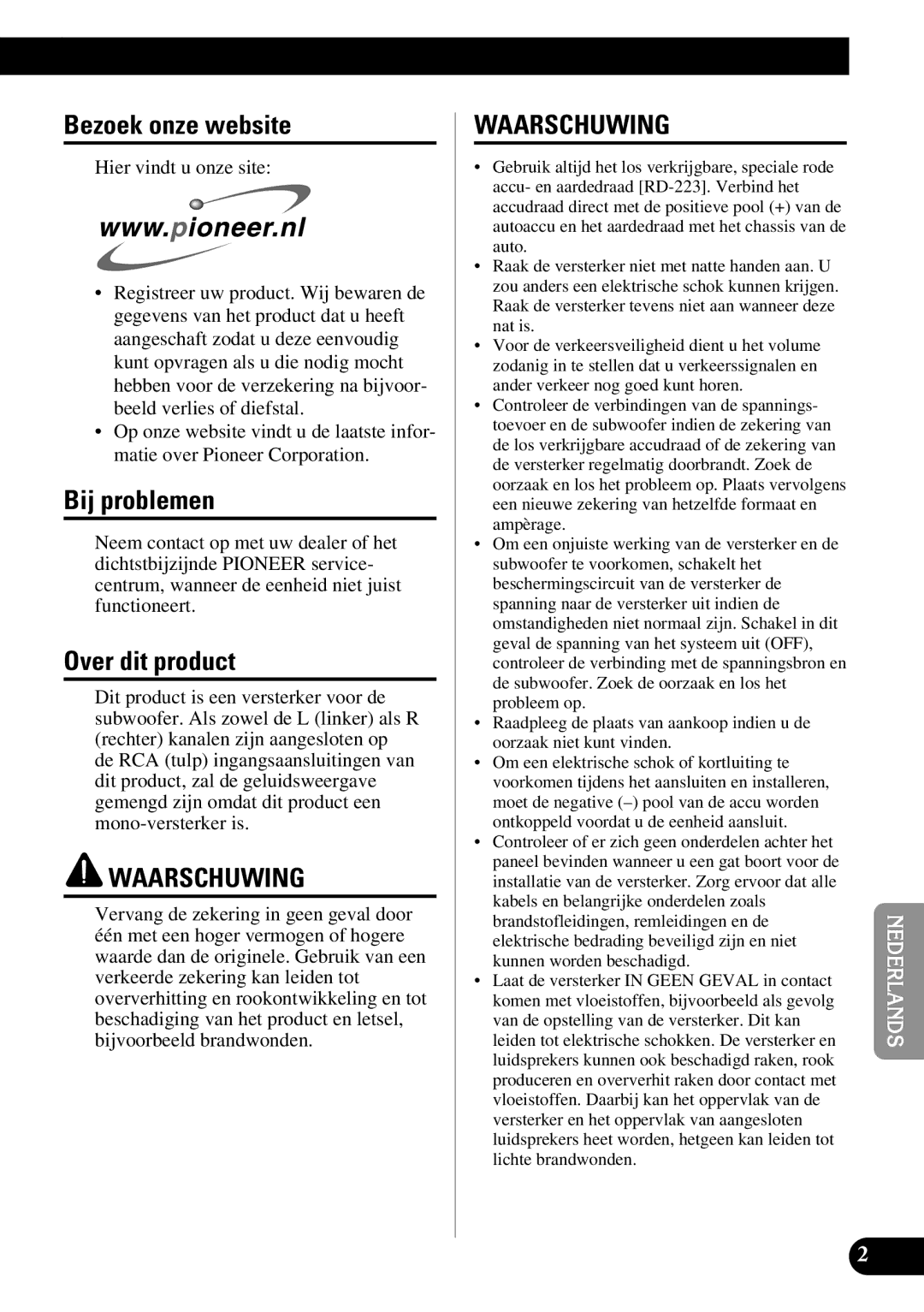 Pioneer GM-7300M owner manual Bezoek onze website, Bij problemen, Over dit product 